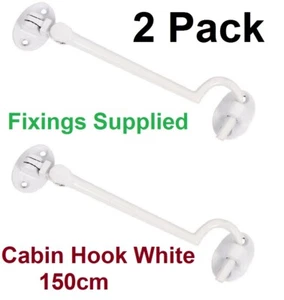 2 X CABIN HOOK white with Fixings Supplied White finish cabin hooks 150mm New - Picture 1 of 1