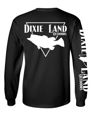 Dixie Land Outdoors Long sleeve bass fishing logo t shirt, reel rod master lure