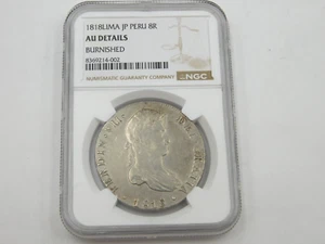 1818 Peru 8 Reales Ferdinand VII Lima Pillars NGC AU DETAILS (731) - Picture 1 of 4