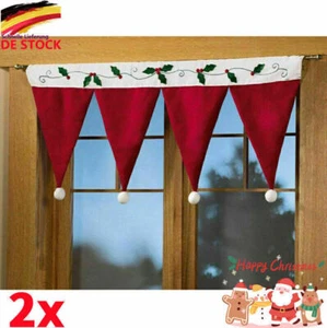 2X Weihnachtsmützen Hut Vorhang Weihnachten Gardinen Party Fenster Deko 90*42CM - Bild 1 von 4