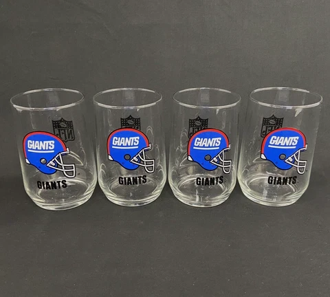 Set 4 NFL Giants Drinking Glass Tumbler  New York Football Helmet 4 3/4" Cover