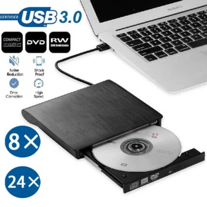 Slim USB 3.0 External CD DVD Drive Disc Player Burner Writer For Laptop PC Mac - Picture 1 of 8