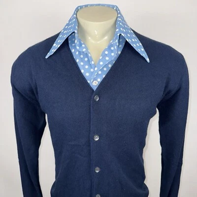 Vtg 60s 70s Sweater Mens Montgomery Ward Cardigan Rockabilly MCM LARGE Tall Long - Image 1 of 4