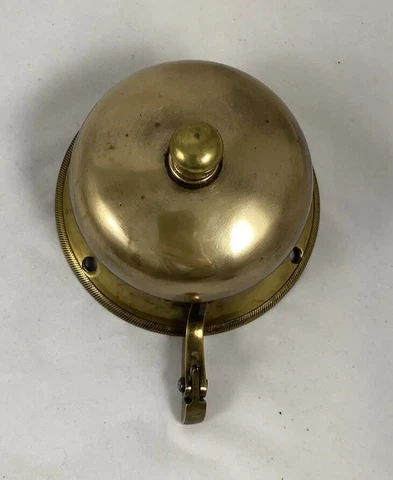 Antique Brass Store Door Push Arm Bell Rare Very Nice Late Victorian WORKS Cover