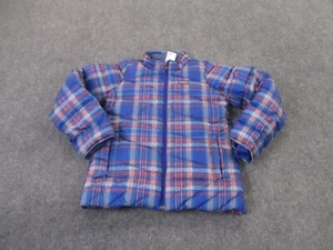 Patagonia Jacket Girl M 10 Blue Pink Plaid Puffer Down Outdoor Youth - Picture 1 of 10