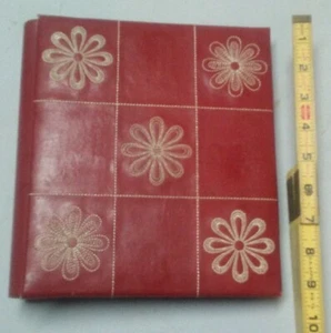 Red Flower Stitched Genuine Bonded Leather Photo Album  - Picture 1 of 6