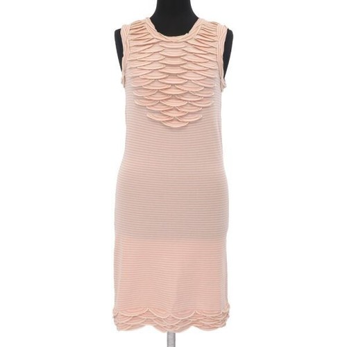 Abito donna CHANEL smanicato a righe taglia 34 rosa cotone COCO MARK bottoni