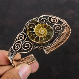 Brazalete ajustable envuelto en alambre para mamá regalo de cobre fósil de amonita - Imagen 1 de 6
