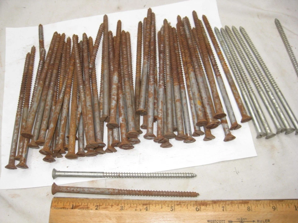 qty. 56 vintage 6 inch screws flat head slotted wood screw quality fastener - Image 1 of 4