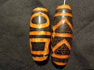 2 piezas Cuentas de ágata natural de vena de dragón tibetano Dzi *agua* y *cielo/tierra* RR011 - Imagen 1 de 5