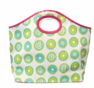 Tote Blue Green & Pink Flower Insulated Lunch Tote Reusable Bag - Picture 1 of 1