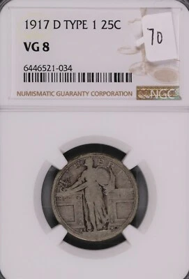 1917-D Type 1 Standing Liberty Silver Quarter NGC VG-8 #1-034 - Image 1 of 2
