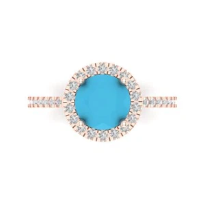 14K Rose Gold Solitaire with Accents Engagement Ring 1.8 ctw Simulated Turquoise - Picture 1 of 11
