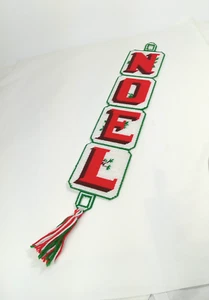 Vintage Plastic Canvas Needlepoint NOEL 4 Panel Wall Hanging Christmas Finished - Picture 1 of 5