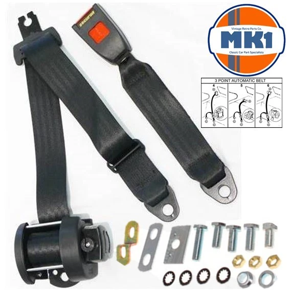 Mk1 Oldtimer Teile Heck 3 Punkt Automatischer Lap & Schräg Sitzgurt Set - Bild 1 von 1