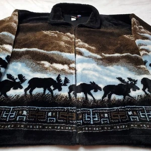 Chaqueta polar Mazmania de colección alce AOP cremallera completa para hombre XXL hecha en EE. UU. azul RARA azteca - Imagen 1 de 13