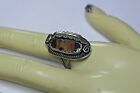 VIN.JIMMY VICTOR BEGAY OXIDIZED 925 & AGATE RING, FACE 1 1/8