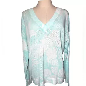 Tommy Bahama Mint Green Floral Open Knit Sweater Tropical Beach Ladies L - Picture 1 of 8