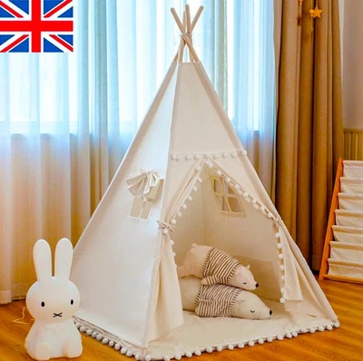 160CM Large Canvas Kids Teepee Star Wood Indian Tent Child In/Outdoor Play House - Image 1 of 4