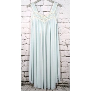 VINTAGE MISS ELAINE Pale Blue Nylon Mesh Nightgown Lace Stretch USA Medium - Picture 1 of 8
