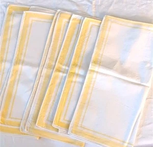 6 Vintage Baumwolle Servietten Tischsets weiß mit gelbem Rand Streifen 14" - Bild 1 von 8