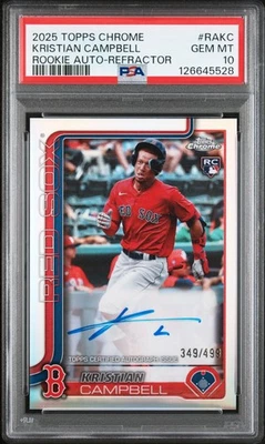 2025 Topps cromo Kristian Campbell refractor automático PSA 10 gemas como nuevo RC Red Sox Foto 1 de 2
