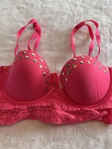 Victoria’s Secret Pink Women’s Size 34B 34 B Cup Embellished Push Up Bra Top - Picture 1 of 2