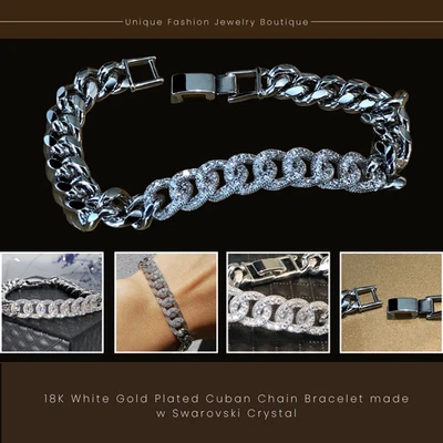 18K Platinum Plated Chain Bracelet made w Swarovski Crystal Bridal Jewelry Gift - Image 1 of 4