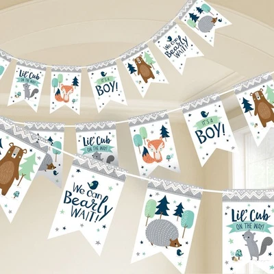 Baby Shower It's A Boy Bearly Wait Party Animal Pennant Banner 4.57 Meters — 第 1/3 张图片