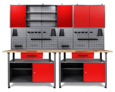 Ondis24 Werkstatt Set 240cm 2x Werkbank Metall 2x Werkzeugschrank Lochwand Haken - Bild 1 von 4