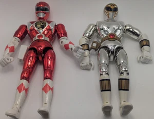 Lotto 2 Power Rangers Bandai Mighty Morphin 1995 vintage rosso metallizzato e bianco 8,5" - Foto 1 di 19