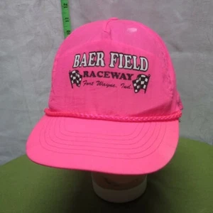 BAER FIELD RACEWAY logo Fort Wayne pink dayglo cap Indiana nylon Victory Flag - Picture 1 of 3
