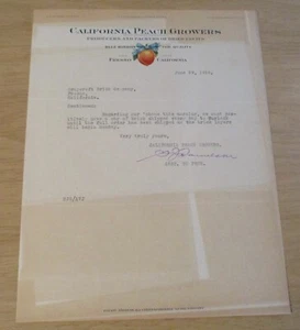 MEMBRETE/carta de colección de la era de la Primera Guerra Mundial de 1918~"CALIFORNIA MELOCOTONERS"~Empacadora de frutas secas - Imagen 1 de 4