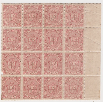 1870 SPAIN COLONY  TELEGRAPH 500m Sheet 4x4 Cat#H14   MNH OG FINE - Image 1 of 2