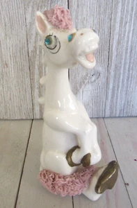 Vintage Kreiss Pferd Figur Spaghetti rosa Haare blaue Schmuckaugen goldene Hufe - Bild 1 von 7