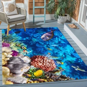 Natural Ocean Fish Rug Multi Seabed World Carpet Waterproof Rug for Bedroom - Picture 1 of 8