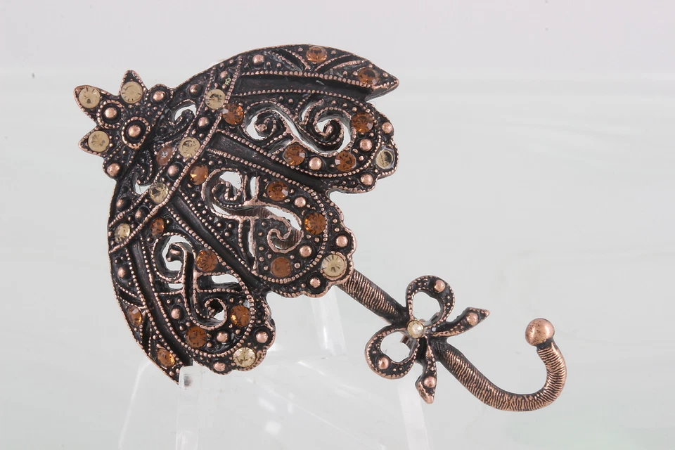 SOMBRILLA PARAGUAS DE PIEDRAS DE COLORES VINTAGE FILIGRANA COBRE BROCHE MODA 9779 Foto 1 de 2