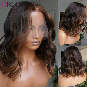 Pelucas de encaje transparente bob corto transparente de encaje con frente de onda natural Highlight - Imagen 1 de 12