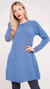 Neu italienischer weicher Strickpullover aus Wolle & Angora 2 Taschen langer Pullover Kleid Oberteil - Bild 1 von 63