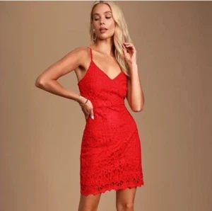 LULU’S Women’s Perfect Love Red Lace Spaghetti Strap Mini Dress Size Small - Picture 1 of 10