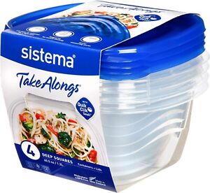 4x Sistema TakeAlongs  Deep Square Plastic Food Storage Containers 1.2L