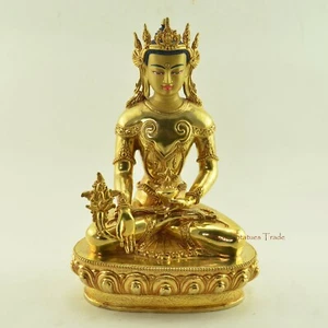Crowned Medicine Buddha Gold Gilded Face Painted Copper Statue From Patan, Nepal - Picture 1 of 4