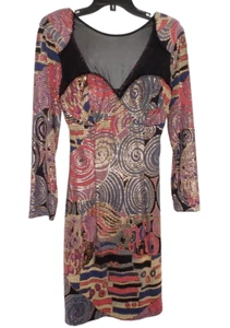 Metallic Mosaic Abstract Cocktail Dress Medium Lillie Rubin Mesh Vintage JANINE - Picture 1 of 12