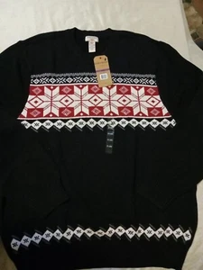 Mens Sweater Christmas Dockers Black Snowflake Long Sleeve Crewneck size XXL - Picture 1 of 7