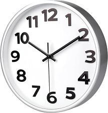 Silver Wall Clock 10" Modern - Battery Operated Quality Quartz Non-Ticking Silen