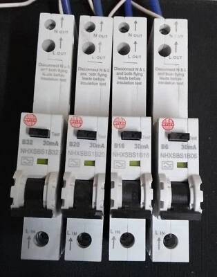 Wylex NHXS RCBO's 30mA 50A, 40A, 32A, 20A, 16A, 6A. Type B 6k. New Boxed