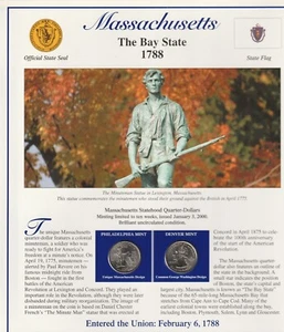 2000 Massachusetts Statehood Uncirculated Quarter/Stamp place card. - Picture 1 of 6