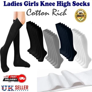 Knee High Socks Ladies Girls Long Length Cotton Rich Thick Solid Sock 3/6/12 Pcs - Picture 1 of 41