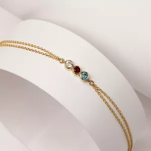 Triple Personalized Birthstone Bracelet in 14K Gold/Mom Birthday Gift Idea - Picture 1 of 12