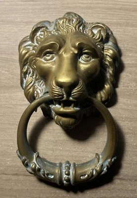 Ancienne Poignée De Porte En Bronze Laiton En Forme Tête Lion - Photo 1/3